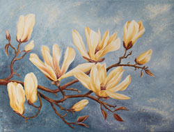 magnolie gelb auf graublau �lbild malerei haike espenhain