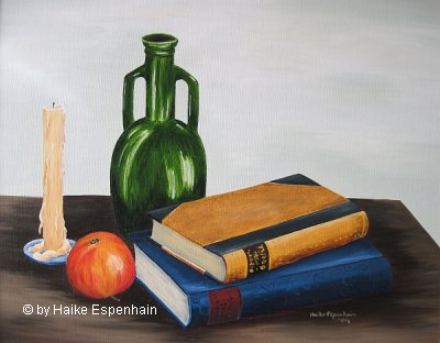 Musestunde - Stilleben mit Büchern und Apfel